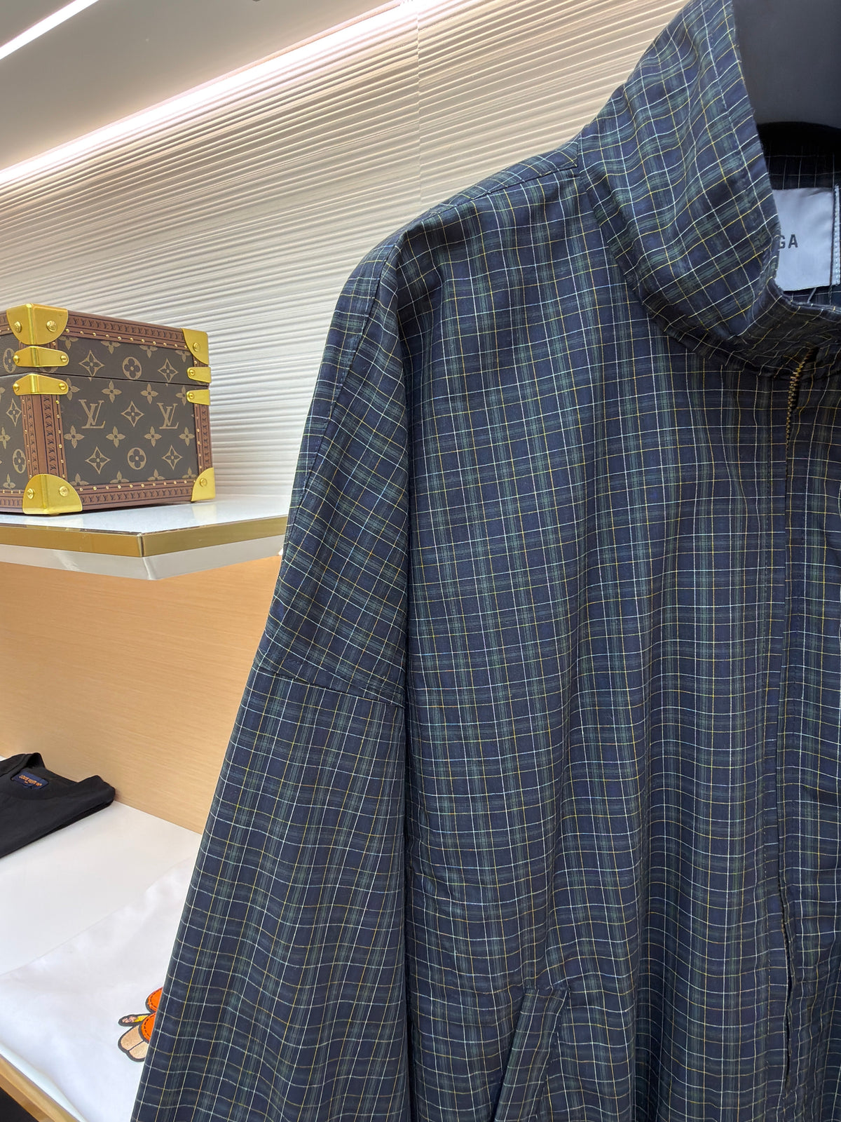 Navy Cotton Check Overshirt - Men's
