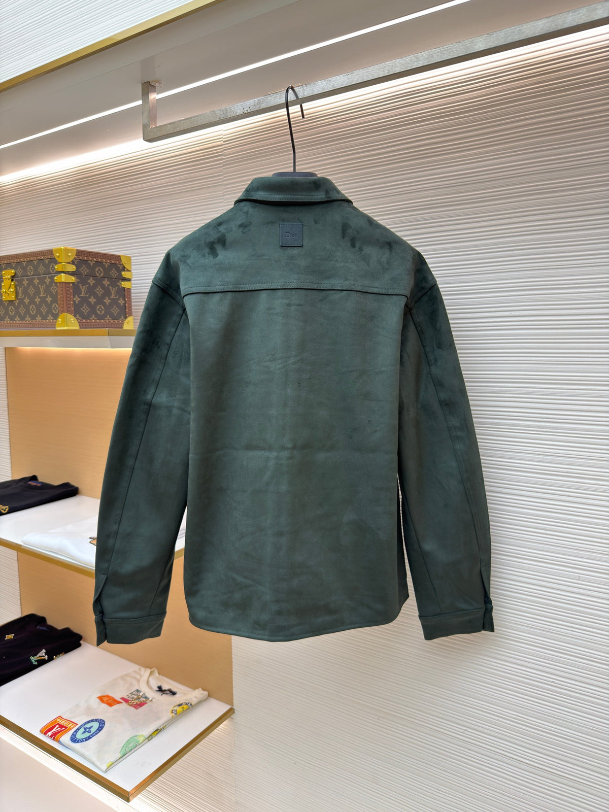 Green Leather Plain Shirt Jacket - Men's
