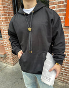 Black Cotton Plain Pullover - Men's