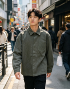 Graues Overshirt aus Baumwolle mit Taschen - Herren