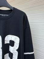 Marineblaues Langarm-Jersey-Shirt mit Zahlenmuster – Herren