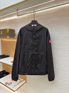 Schwarze Nylon-Patch-Kapuzenjacke – Herren
