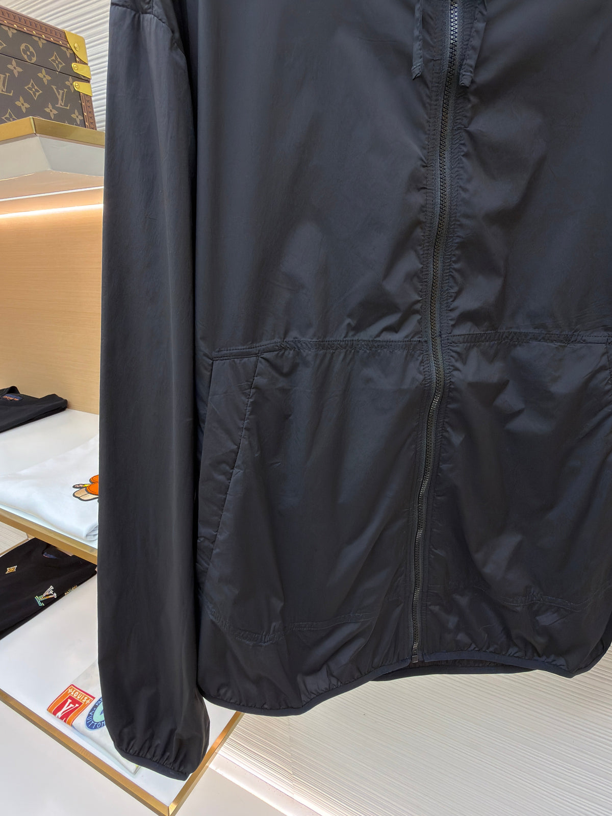Schwarze Nylon-Patch-Kapuzenjacke – Herren