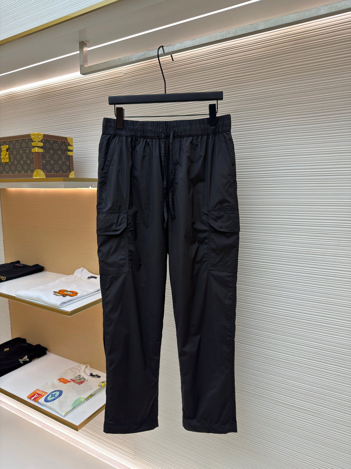 Black Cotton Plain Cargo - Men's