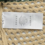 Beige gehäkeltes kurzärmeliges Oberteil mit Streifen – Damen