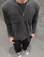 Grey Cotton Pocket Long-Sleeve - Men's