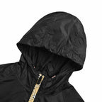 Schwarz Nylon Kapuzenjacke mit Kontrastkordel – Herren