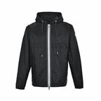 Schwarze Nylon-Kapuzenjacke mit farblich abgesetztem Reißverschluss – Herren