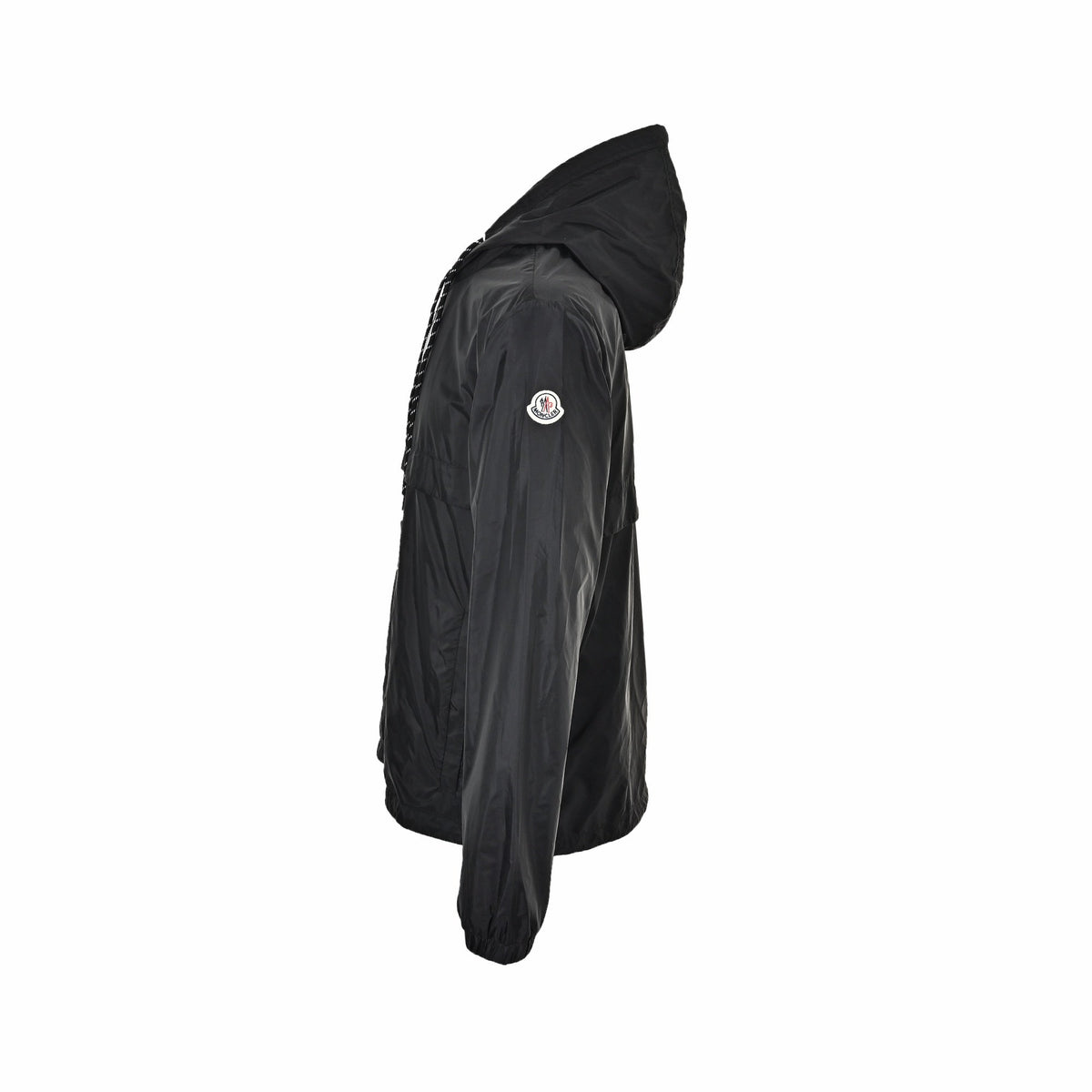 Schwarze Nylon-Kapuzenjacke mit farblich abgesetztem Reißverschluss – Herren
