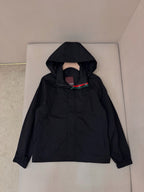 Schwarz Nylon Uni Kapuze - Herren