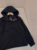 Schwarz Nylon Uni Kapuze - Herren
