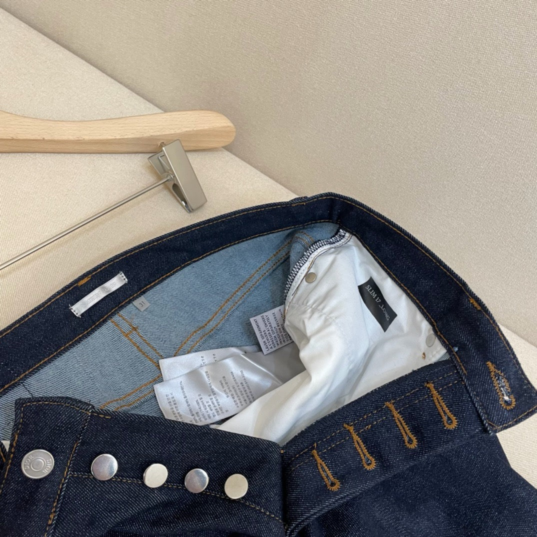 Blue Denim Monogramm Saum Straight - Damen