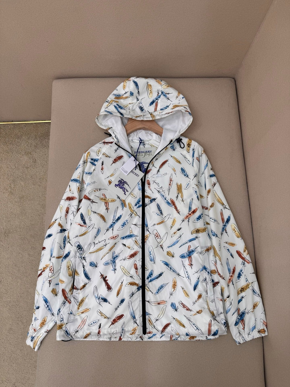 White Nylon Print Hooded - Men's