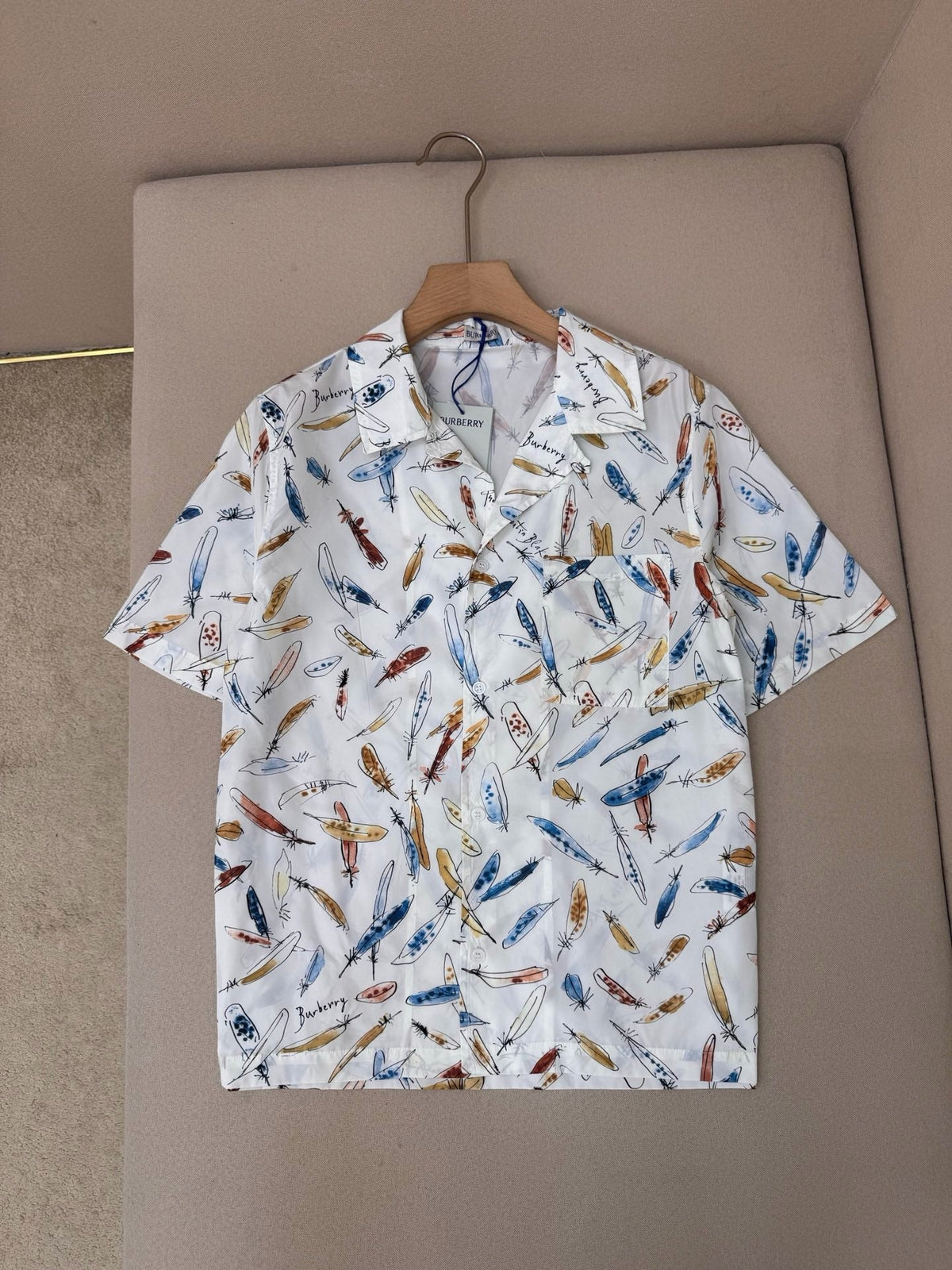 Weißes Seiden-Print-Kurzarmhemd – Herren