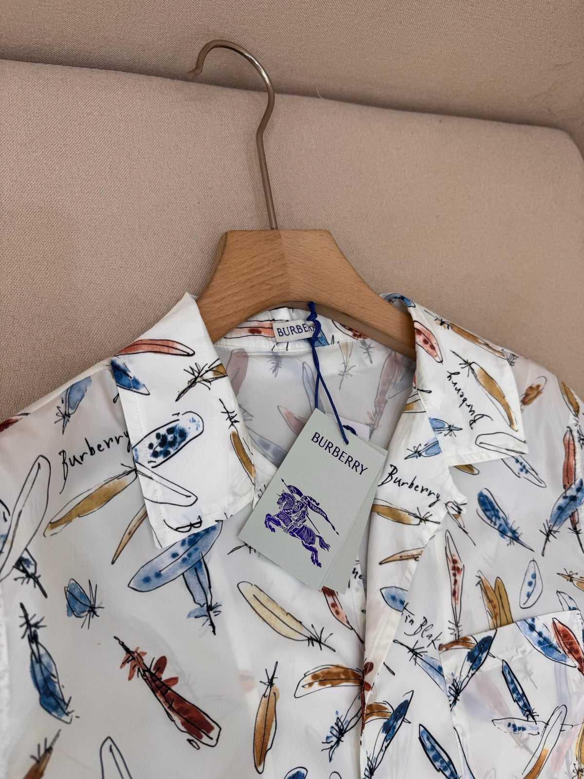 Weißes Seiden-Print-Kurzarmhemd – Herren