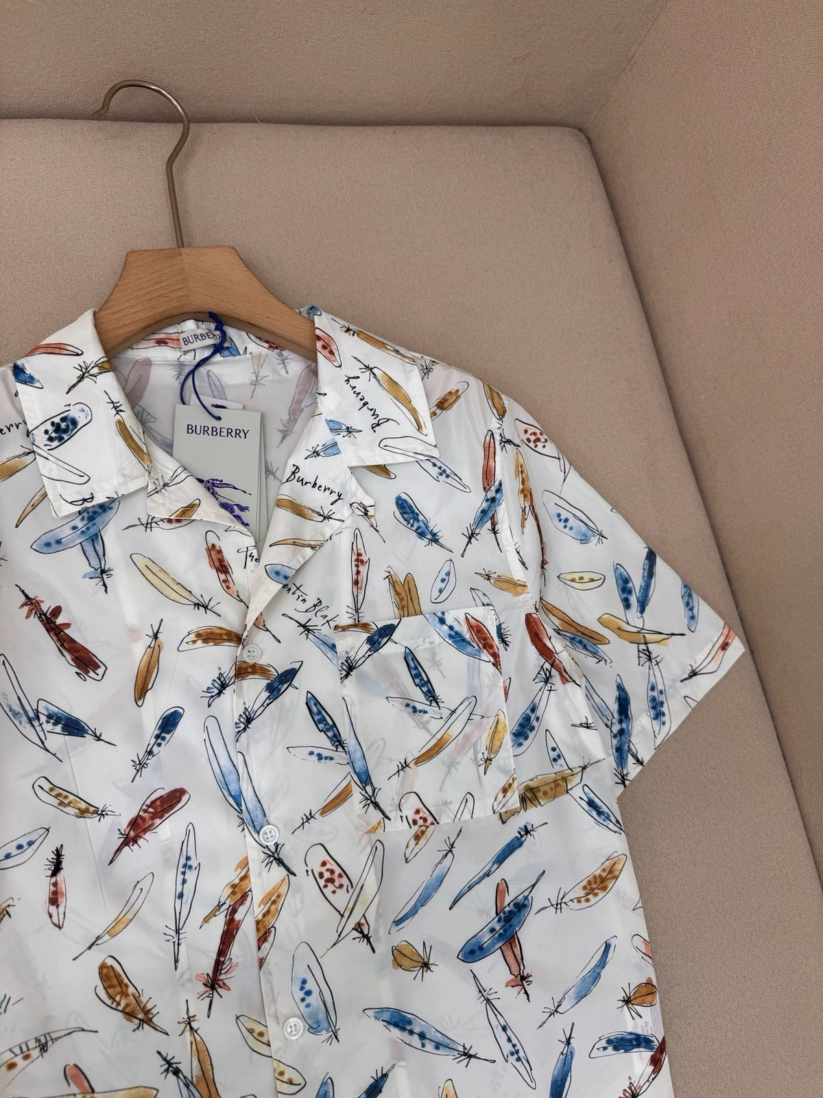 Weißes Seiden-Print-Kurzarmhemd – Herren