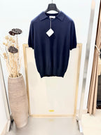 Marineblauer Strick mit Kontrastbesatz Kurzarm - Herren