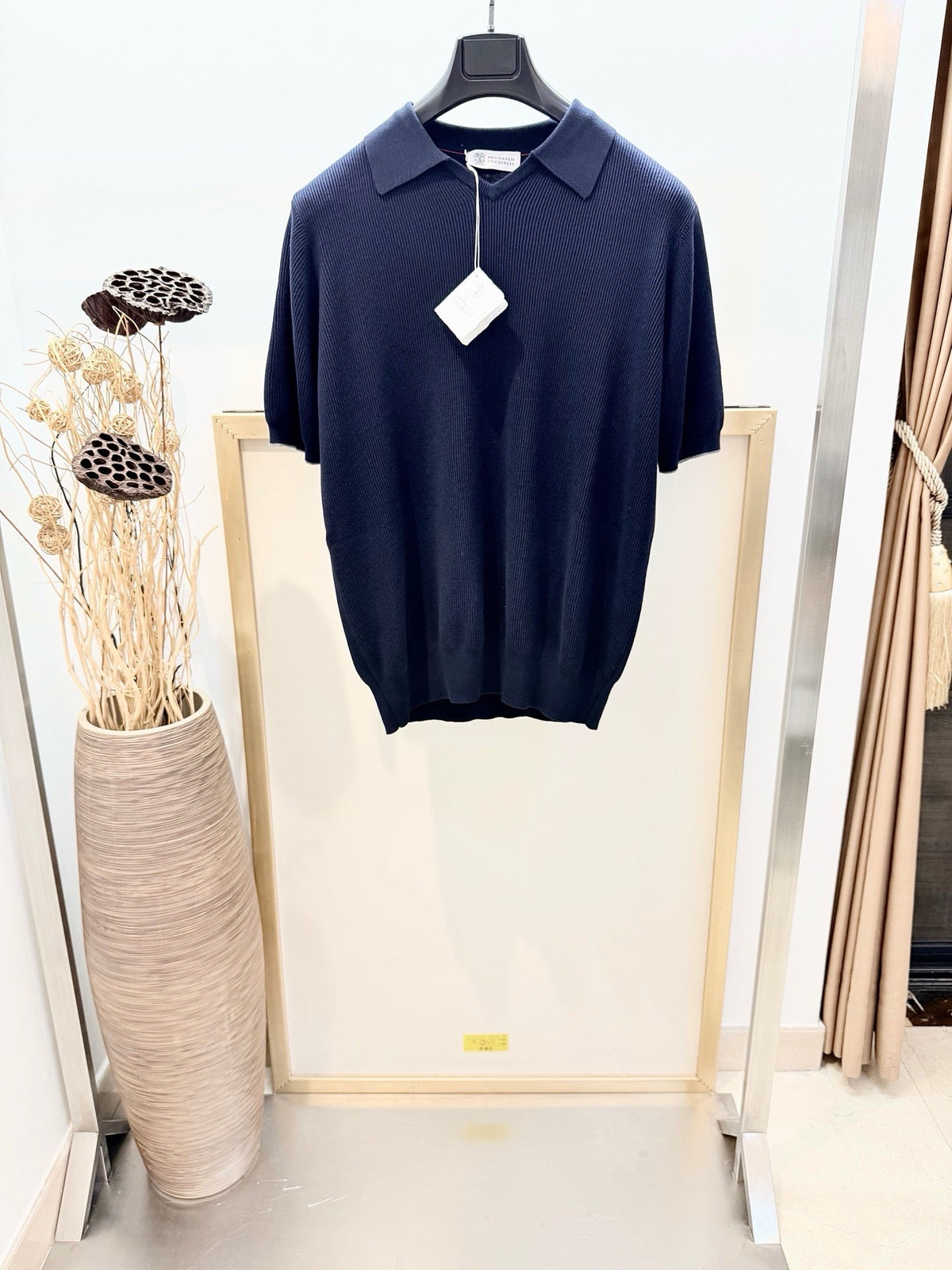 Marineblauer Strick mit Kontrastbesatz Kurzarm - Herren