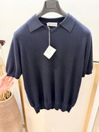 Marineblauer Strick mit Kontrastbesatz Kurzarm - Herren