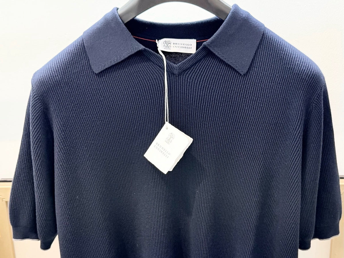 Marineblauer Strick mit Kontrastbesatz Kurzarm - Herren