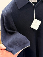 Marineblauer Strick mit Kontrastbesatz Kurzarm - Herren