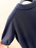 Marineblauer Strick mit Kontrastbesatz Kurzarm - Herren