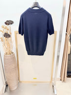 Marineblauer Strick mit Kontrastbesatz Kurzarm - Herren