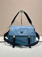 Light Blue Nylon Messenger Crossbody Bag