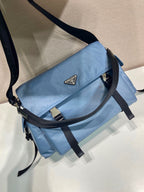 Light Blue Nylon Messenger Crossbody Bag