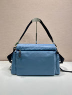 Light Blue Nylon Messenger Crossbody Bag