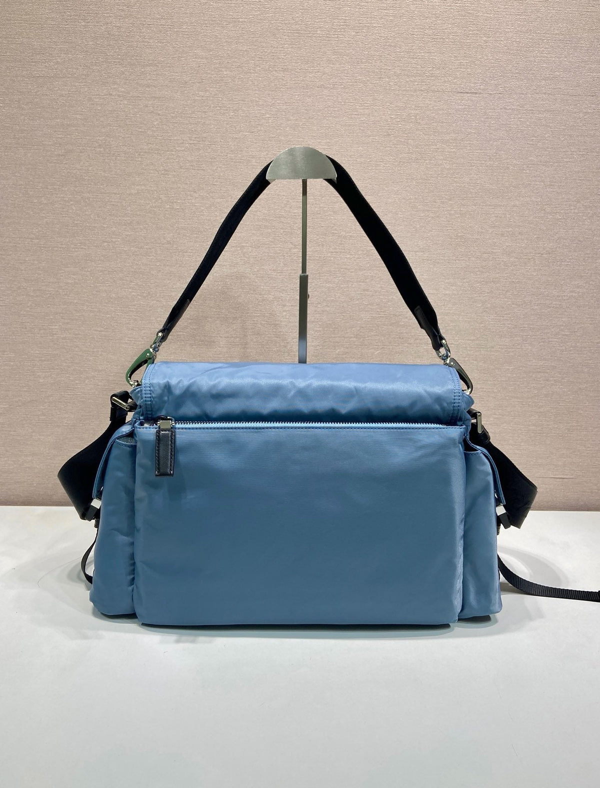 Light Blue Nylon Messenger Crossbody Bag