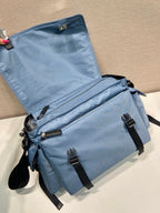 Light Blue Nylon Messenger Crossbody Bag