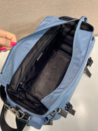 Light Blue Nylon Messenger Crossbody Bag