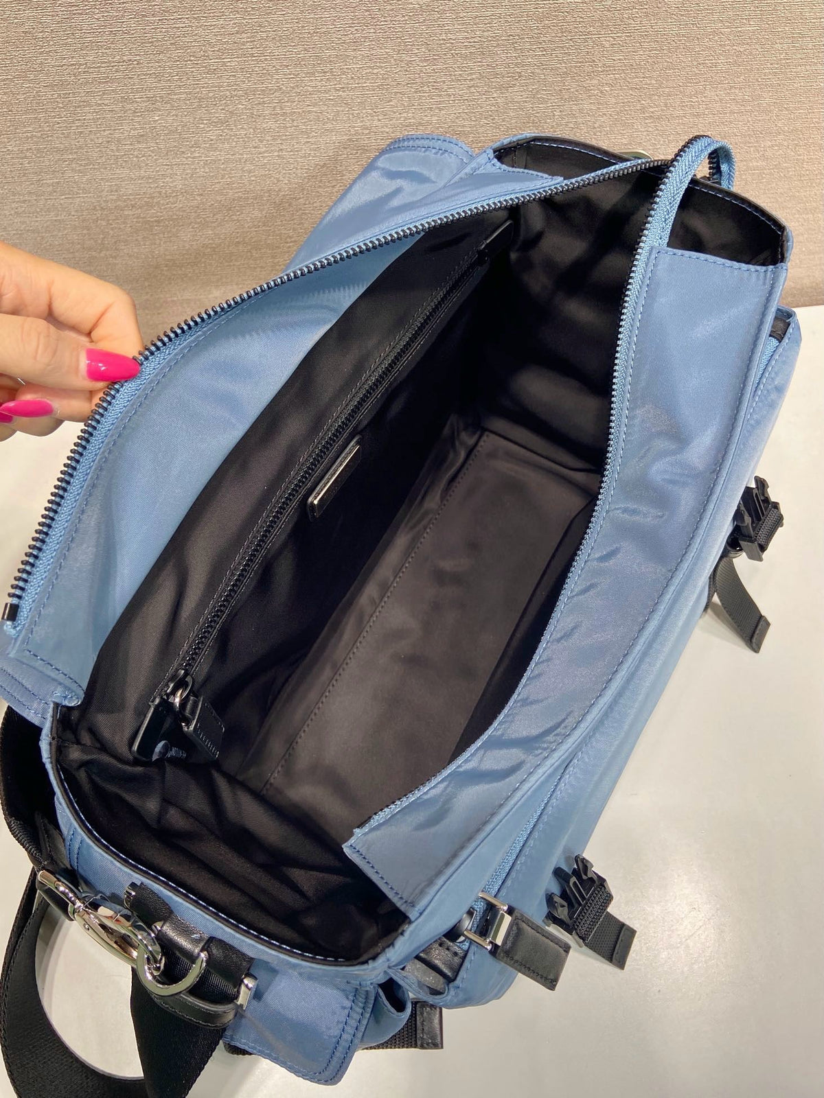Light Blue Nylon Messenger Crossbody Bag