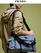 Light Blue Nylon Messenger Crossbody Bag