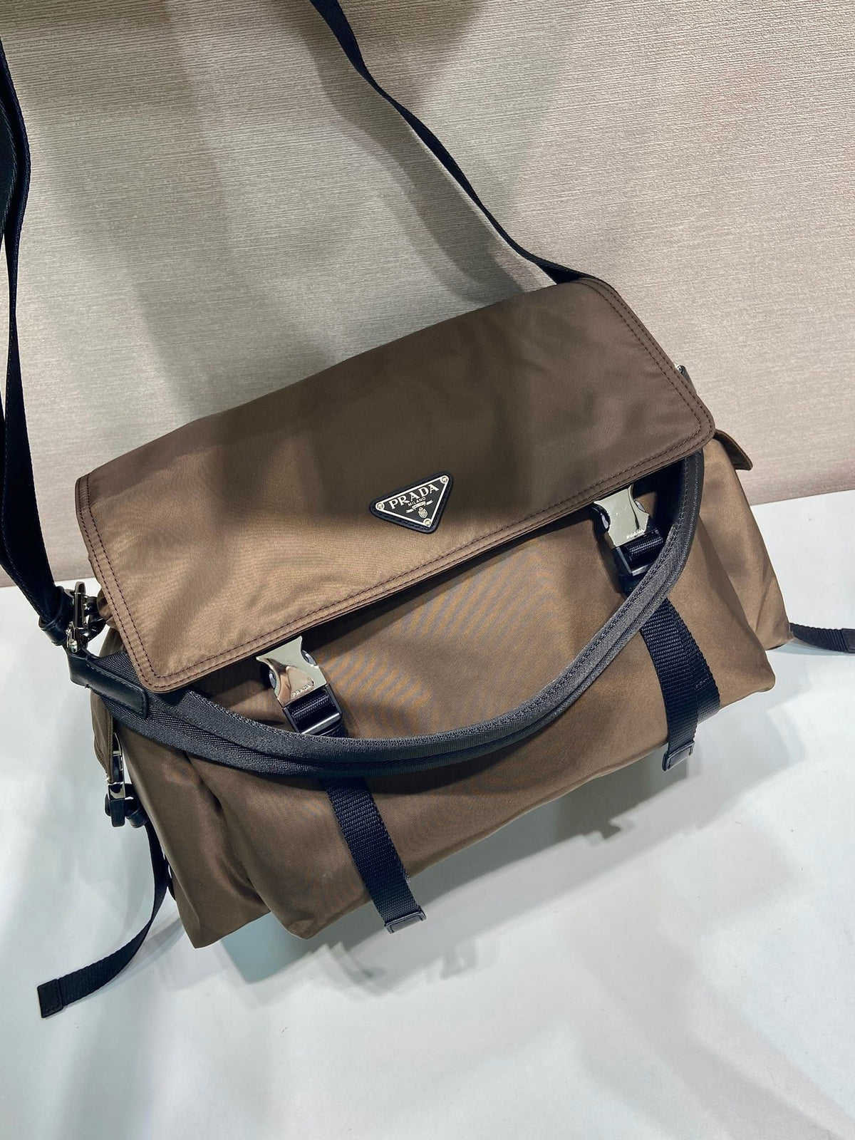 Light Blue Nylon Messenger Crossbody Bag