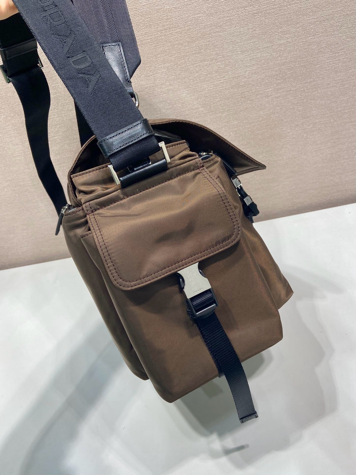 Light Blue Nylon Messenger Crossbody Bag