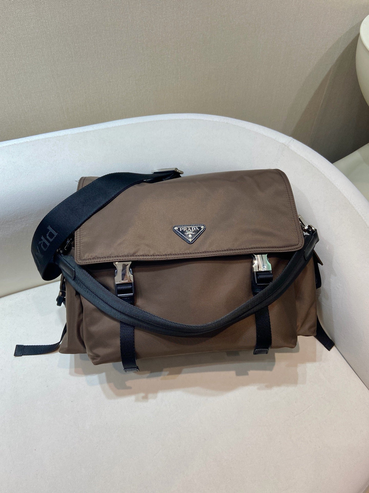 Light Blue Nylon Messenger Crossbody Bag