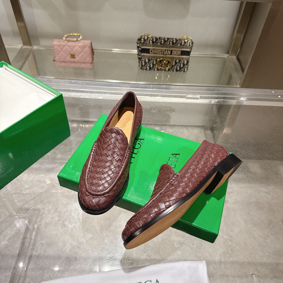 Schwarzer gewebter Intrecciato-Leder-Slipper – Herren