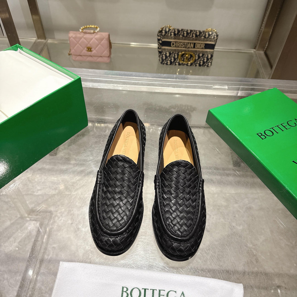 Schwarzer gewebter Intrecciato-Leder-Slipper – Herren