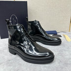 Black Patent Lug Sole Lace-Up Boot - Men's