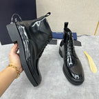 Black Patent Lug Sole Lace-Up Boot - Men's