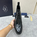 Black Patent Lug Sole Lace-Up Boot - Men's