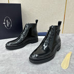 Black Patent Lug Sole Lace-Up Boot - Men's