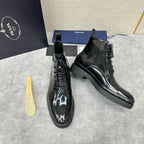 Black Patent Lug Sole Lace-Up Boot - Men's