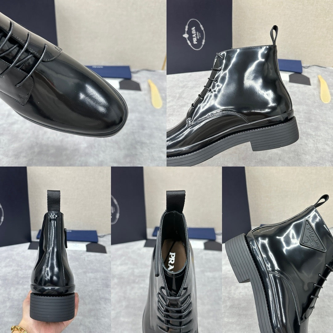 Black Patent Lug Sole Lace-Up Boot - Men's