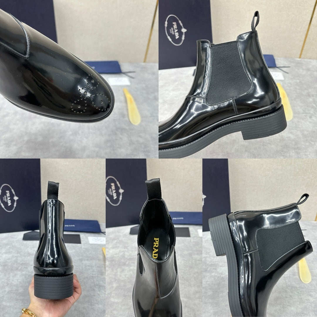 Black Patent Lug Sole Chelsea Boot - Men's