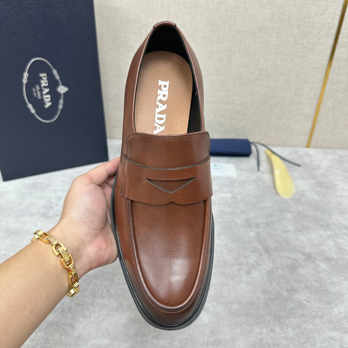 Braune klobige Penny Loafer aus Leder – Herren