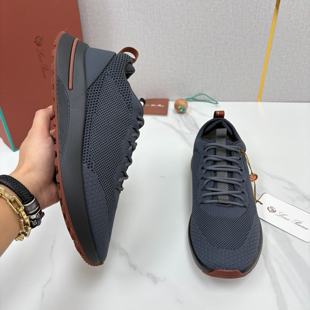 Braune gestrickte Slip-On Low-Top - Herren