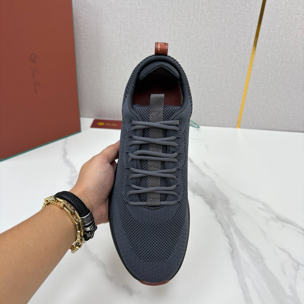 Braune gestrickte Slip-On Low-Top - Herren